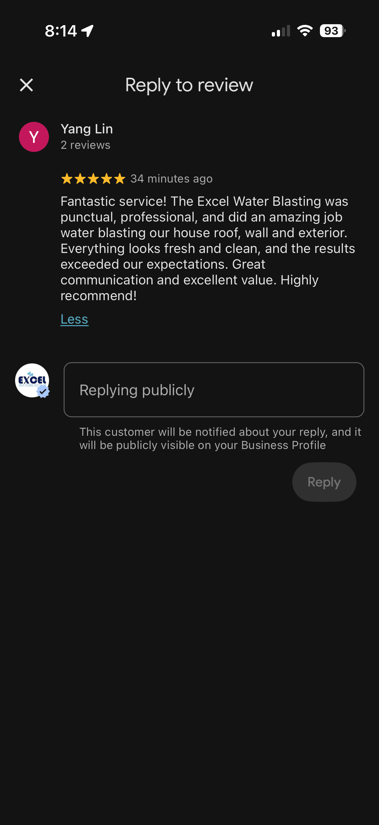 Google review from an Excel Water Blasting customer (5)