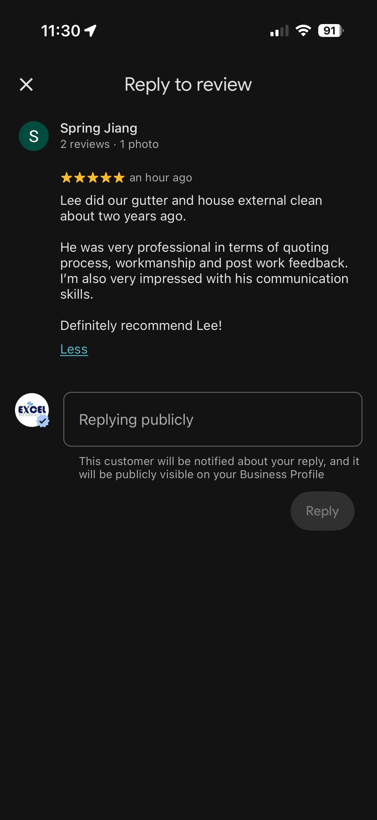Google review from an Excel Water Blasting customer (3)