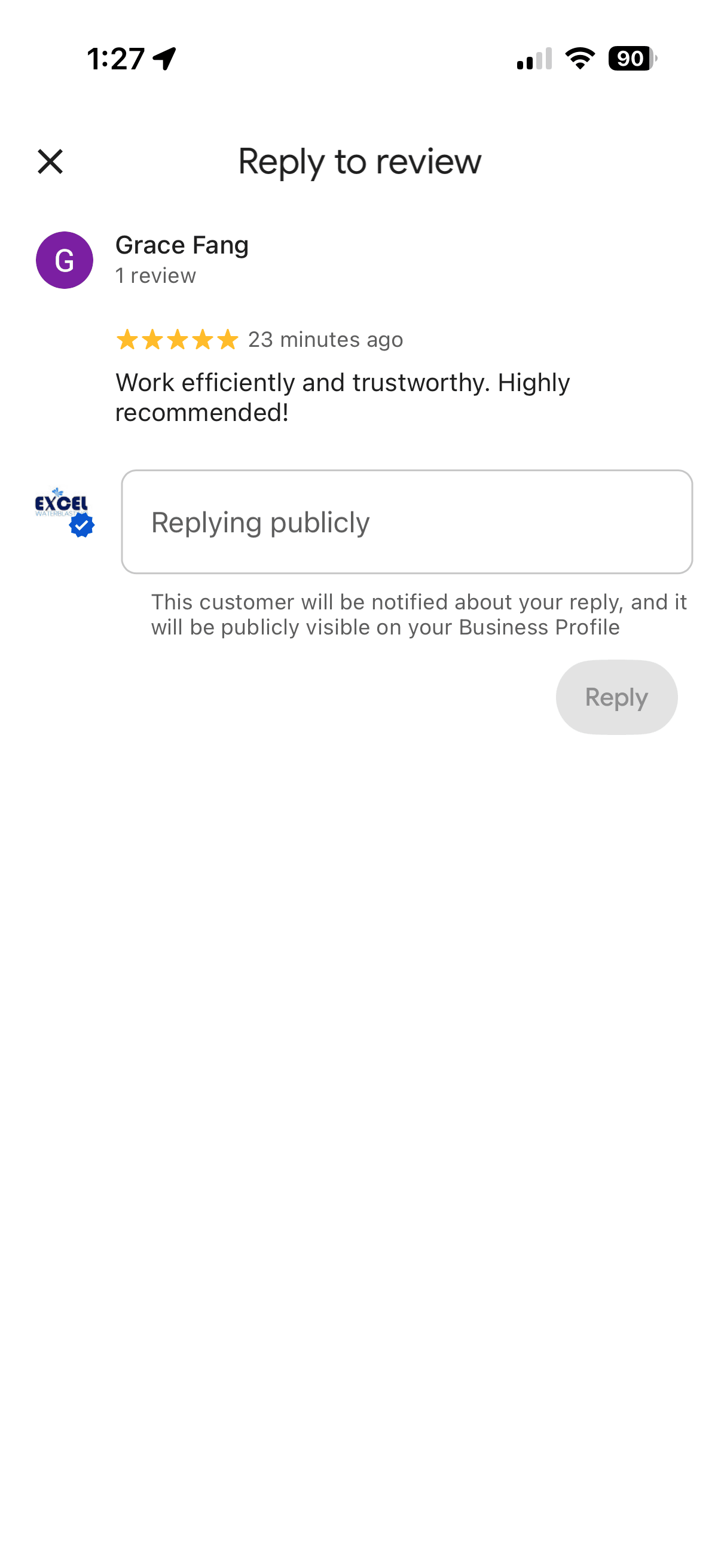 Google review from an Excel Water Blasting customer (2)